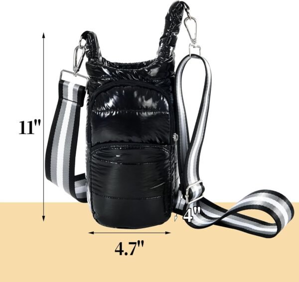 HOMBYS Water Bottle Holder with Adjustable Strap, Crossbody Puffer Water Bottle Bag, Wide Strap Quilted Water Bottle Carrier Bag, Black - Image 2