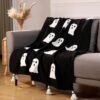 50''x60'' Halloween Ghosts Throw Blanket with Tassels Pastel and Multicolor for All Seasons Bedroom Living Room Sofa Couch and Lightweight Outdoor Travel (Black) - Image 4