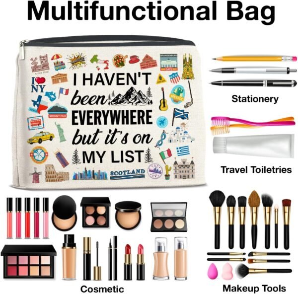 Travel Gifts Makeup Bag, Travelers Gifts for Women, Gifts for Women Who Like to Travel, Adventure I Haven't Been Everywhere But It's on My List Zipper Makeup Pouch - Image 4