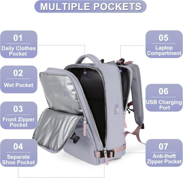 coofay Travel Backpack For Women Airline Approved Carry On Backpack Flight Approved Waterproof Sports Luggage Backpack Casual Daypack Small Hiking Backpack - Image 3