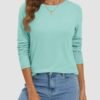 ATHMILE Womens Long Sleeve Round Neck Shirts Basic Tee Casual Top Fall Trendy Tunic Outfits Fitted T Shirts - Image 3