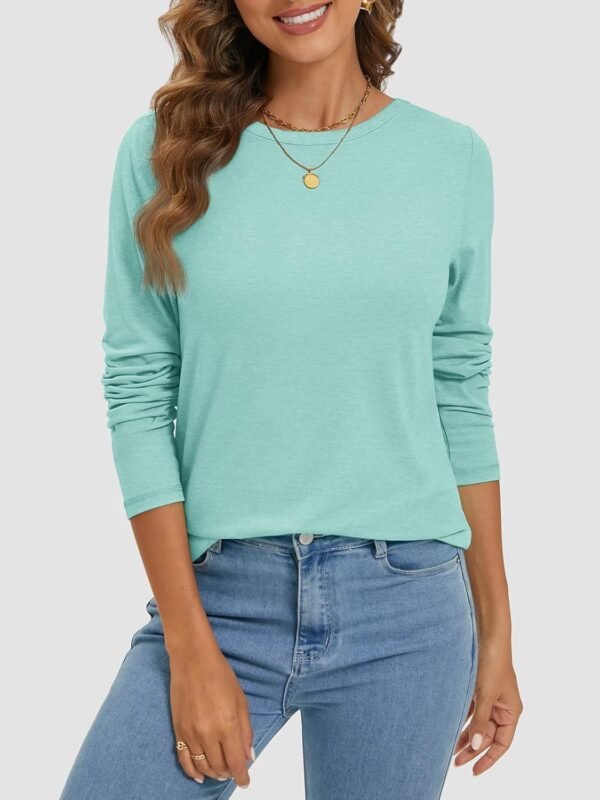 ATHMILE Womens Long Sleeve Round Neck Shirts Basic Tee Casual Top Fall Trendy Tunic Outfits Fitted T Shirts - Image 3