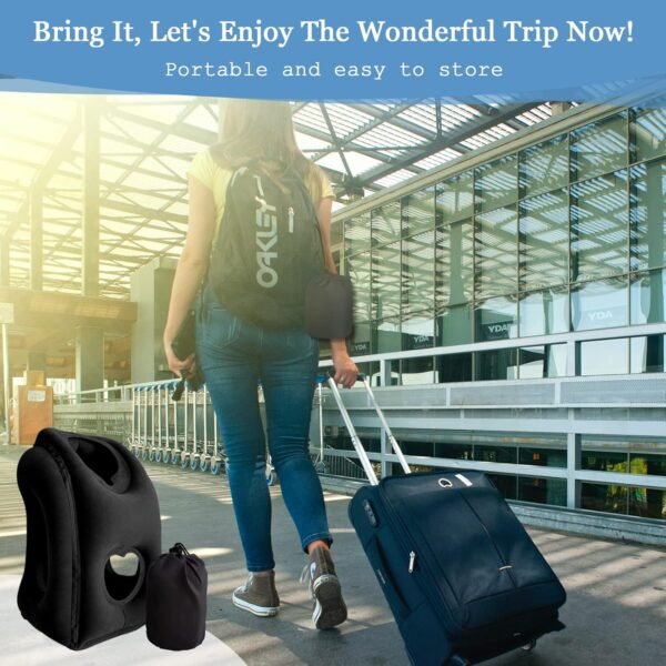 Inflatable Travel Pillows for Airplanes, Neck Support Travel Pillow for Sleeping Airplanes/Trains/Cars/Office Napping with Free Eye Mask, Earplugs - Image 7