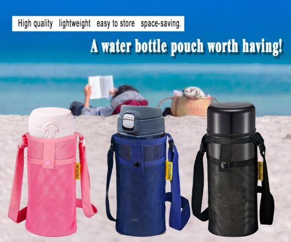 Water Bottle Holder with Strap, Premium Water Bottle Carrier with Strap Easy Clean, Light Water Bottle Carrier Bag, Water Bottle Holder with Pocket for Hiking, Walking, Travel - Image 2