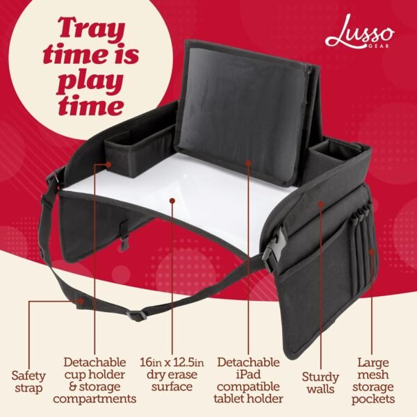 Lusso Gear Kids Travel Tray for Toddler & Kids Car Seat, Lap Tray for Airplane, Kids Travel Desk Essential Accessories, Table Tray for Road Trip Activities (Black) - Image 2