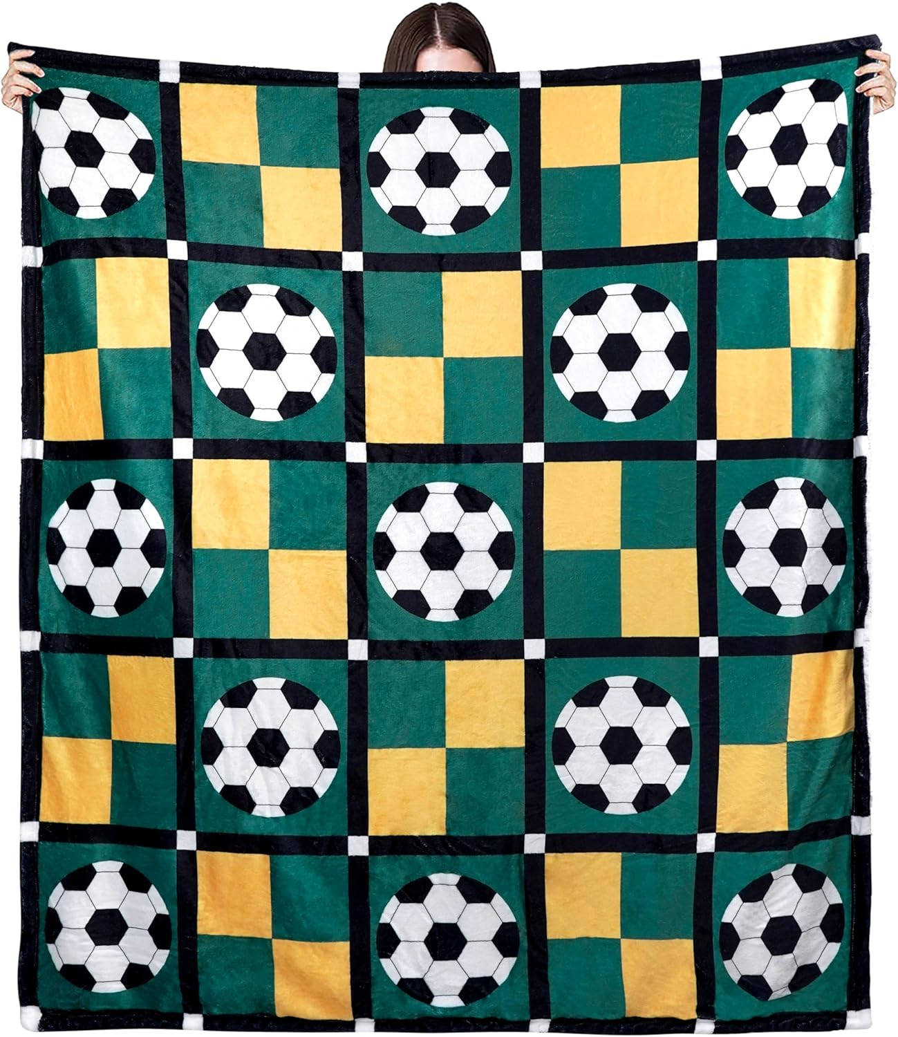 Soccer Blanket Gifts for Boys Girls Soccer Lovers, Green Soccer Throw Blanket Super Soft Travel Bed Sofa Blankets for Sport Fans Kids Adults Player Coach, 50 × 60 inch