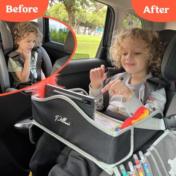 PILLANI Kids Travel Tray for Car - Car Seat Tray for Kids Travel, Car Trays for Kids Roadtrip Essentials,Carseat Table Tray for Kids Road Trip Activities -Toddler Lap Desk Organizer for Airplane - Image 3