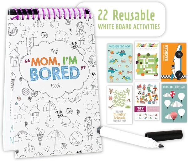 Squirrel Products Mom, I'm Bored Children's Activity Book, Fun Reusable Dry Erase Toy - Roadtrip Essentials, Word Games, Screen Free Activites for Kids Ages 3 and Up - Original Version