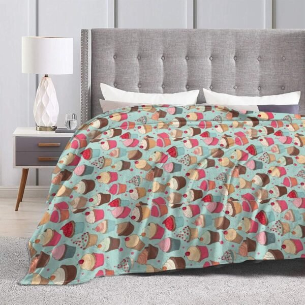 (Cupcake Pattern) Print Fall Throw Blanket Personalized Soft Flannel Blanket for Bed Couch Sofa, Blanket for Lightweight Fuzzy Cozy Blankets for Travel Office Home 60"X50" - Image 6