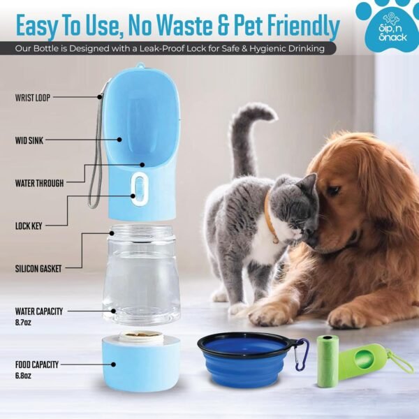 Portable Dog Travel Water Bottle with Water Dispenser Kit: Hydrate, Nourish, and Tidy Up with Ease on Your Pet's Outdoor Adventures - Travel Water Dispenser, Food Container, and Poop Bag All-in-One. - Image 6