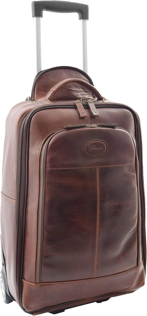 Wheeled Cabin Size Suitcase Real Brown Leather Luggage Travel Bag Trolley Carlos