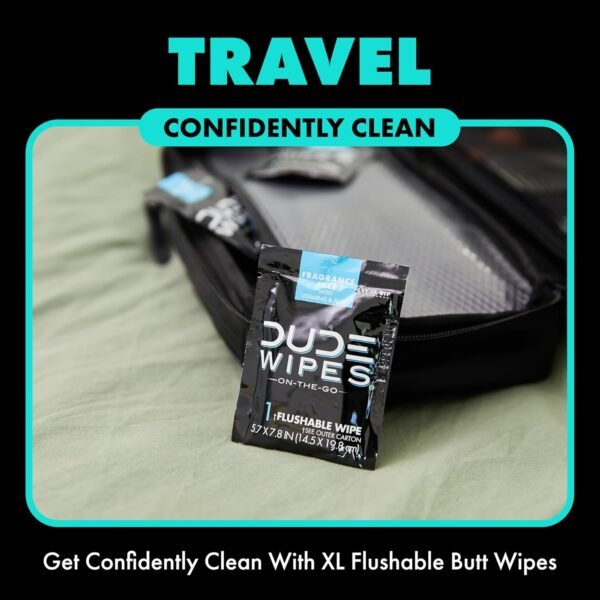 DUDE Wipes - On-The-Go Flushable Wipes - 1 Pack, 30 Wipes - Mint Chill Extra-Large Individually Wrapped Adult Wet Wipes - Eucalyptus & Tea Tree Oil - Septic and Sewer Safe - Image 6