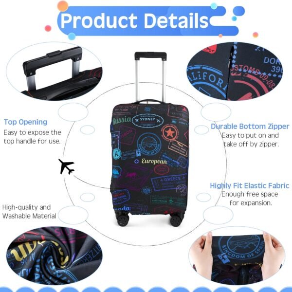 Sherr 3 Pieces Travel Luggage Cover Suitcase Protector Anti Scratch Suitcase Cover Washable Baggage Covers (Vintage Theme, Medium Size) - Image 3