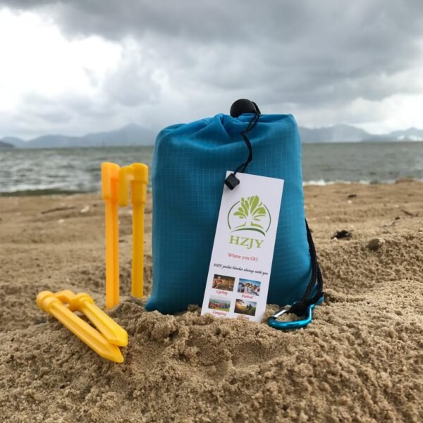 Outdoor Blanket (71" x 55") -Compact, Lightweight, Sand Proof Pocket Blanket Best Mat for The Beach, Hiking, Travel, Camping, Festivals with Pockets, Loops, Stakes, Carabiner - Image 6