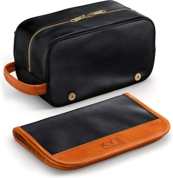 Leather Hanging Travel Toiletry Bag for Men with Removable Cover and Hanging Hook - Dopp Kit for men - Makeup Bag Organizer for Women for all your Travel Essentials - Image 2