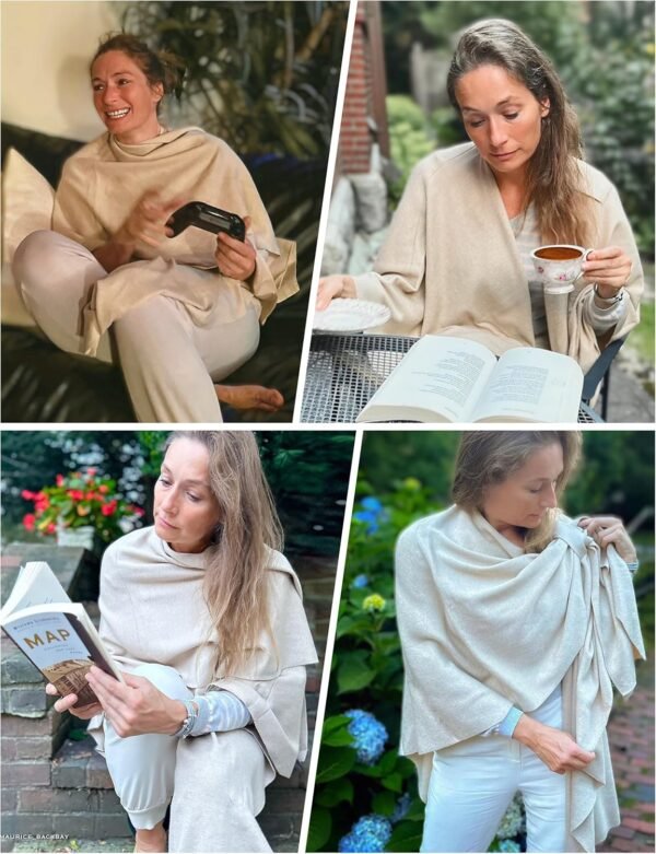 PULI Womens Large Cross Front Poncho Sweater Wrap Topper Knitted Elegant Shawls Cape for Fall Winter - Image 4