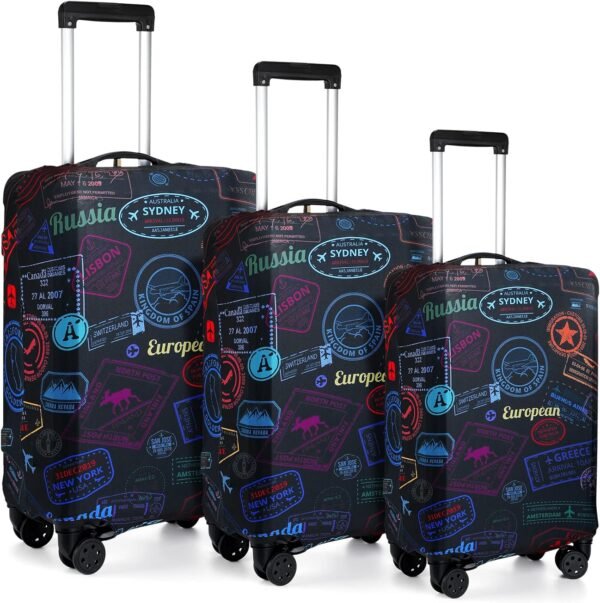 Sherr 3 Pieces Travel Luggage Cover Suitcase Protector Anti Scratch Suitcase Cover Washable Baggage Covers (Vintage Theme, Medium Size)