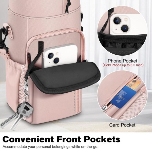 CaseBot Water Bottle Carrier Bag with Shoulder Strap, 32 40 oz Insulated Water Bottle Pouch Holder, Water Bottle Sleeve with Phone Pocket for Walking Hiking Picnic - Image 5