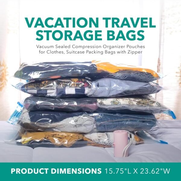 TAKE OFF Luggage Travel Vacuum Bags For Luggage - Organizer Pouches Clothes Compression Bag, Suitcase Packing Bags With Zipper, Perfect For Carry-on, Portable Small Vacuum Bags for Travel - (Set Of 5) - Image 3