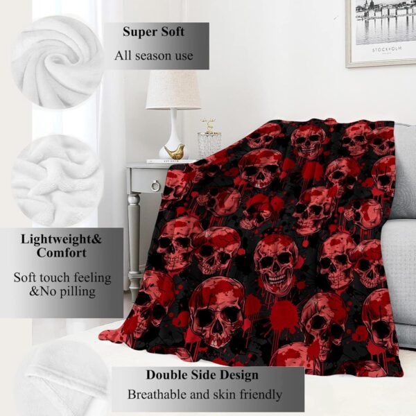 Red Skull Blanket,Gothic Horror Throw Blankets,Gifts for Women Men Boys, Lightweight Soft Fleece Cozy,for Sofa Couch Bed Room Travel,Goth Festival Halloween Decor,50x60in - Image 2