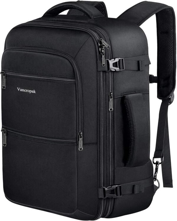 Vancropak Carry On Backpack, 40L Expandable Extra Large Travel Backpack, Flight Approved Water Resistant Luggage Suitcase Daypack, Lightweight Personal Business Weekender Bag for Men & Women, Black