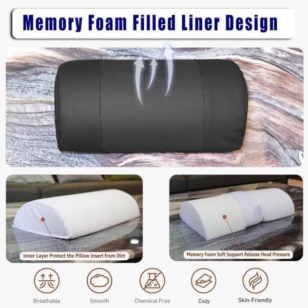 Non-Slip Memory Foam Neck Pillow for Recliner - Adjustable and Breathable Perforated Leather Design in Black, Ideal for Pain Relief at Home, Office, and Travel - Image 5