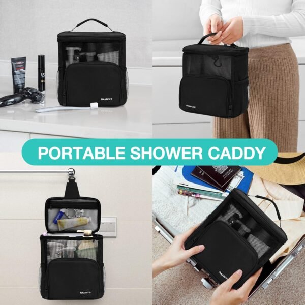 hatisan 1PC Portable Shower Caddy Dorm Room Essentials, Shower Caddy College Hanging Mesh Shower Caddy Bathroom Caddy, Shower Bag for College Shower Caddy Tote Traveling Gym Camping (Black) - Image 4