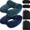 Sintuff 2 Pack Inflatable Travel Pillow for Airplanes Inflatable Neck Pillows with Compact Bag and Blindfold Soft Flight Pillow for Traveling, Airplane, Train, Car, Office(Peacock Green and Blue)