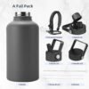 BJPKPK Half Gallon Insulated Water Bottles with Straw Lid,64oz Large Water Bottle,Stainless Steel Water Bottles with 3 Lids and Paracord Handle, Water Bottle for Hot & Cold Liquid,Gray - Image 4