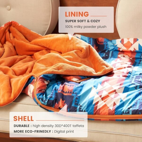 Cozy Bliss Puffy Outdoor Camping Blanket, Sleeping Bag, Picnic Mat-3 in 1 Multi Use, Warm Down Alternative Filled, Lightweight Packable for Hiking Travel Stadium Concerts, Gift for Children 63"x78" - Image 5