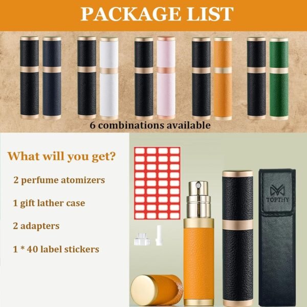 Perfume Travel Refillable Bottle Cologne Fragrance Scent Atomizer Bottom Pump Fill Perfume Sprayer 5ml Travel Essential with Gift Leather Case for Men Women (Black & Green) - Image 2