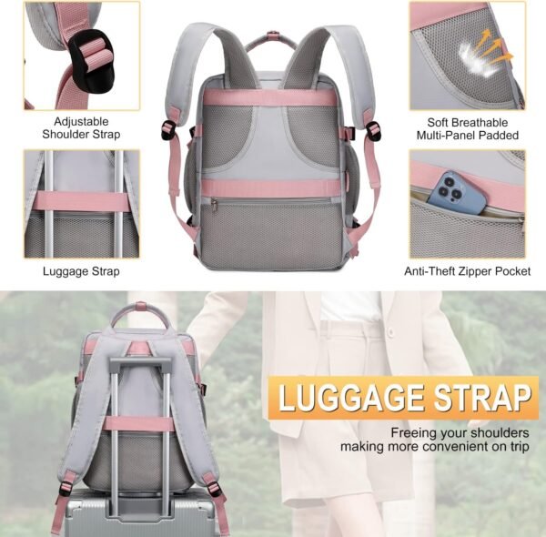 Large Travel Backpack for Women, 40L Carry On Backpack Airline Flight Approved with USB Charging Port Shoes Compartment, Personal Luggage Backpack Casual Daypack 15.6 Inch Laptop Backpack - Image 6