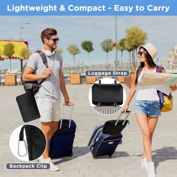 ATsense Travel Blanket Pillow, Premium 2 in 1 Soft Airplane Blanket Compact with Bag Pillowcase, Hand Luggage Sleeve and Backpack Clip - Travel Essentials for Long Trips, Flying and Car, Black - Image 4