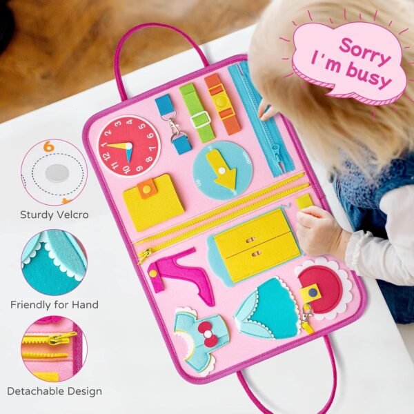 Freebear Busy Board Toddler Travel Toys Quiet Book Sensory Toys for Toddlers 1 2 3 4, Montessori Toys for Toddler Activities Board, Educational Toys for 3 4 Year Old Girls Boys Gift, Princess - Image 6