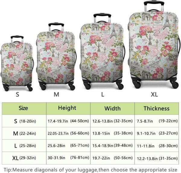 World Famous Scenery Luggage Cover - Washable Elastic Suitcase Cover - Eiffel Tower,Arc de Triomphe and Flower Butterfly Travel Suitcase Cover Fit 22-24 Inch Luggage - Image 6
