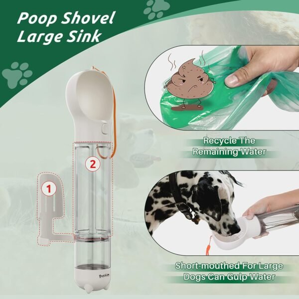 PUPIHOM17OZ 3 in 1 Portable Dog Water Bottle, Outdoor Dog Water Dispenser with Poop Bag, Pet Travel Water Bottle Dispenser with Drinking Feeder and Food Container for Dogs Walk Travel, Length 15.55" - Image 8