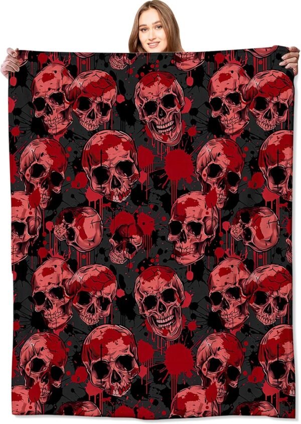 Red Skull Blanket,Gothic Horror Throw Blankets,Gifts for Women Men Boys, Lightweight Soft Fleece Cozy,for Sofa Couch Bed Room Travel,Goth Festival Halloween Decor,50x60in