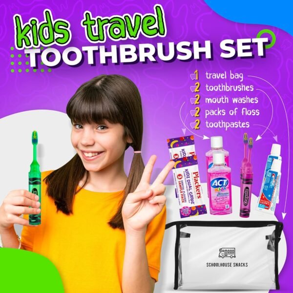 Kids Travel Size Toiletries Bag with Essential Oral Care Items - Bundled with Crest Kids Toothpaste, Travel Toothbrush Kids, ACT Mouthwash Kids, Floss Packs - Ideal Travel Essentials for Kids - Image 2