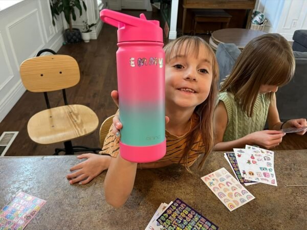 Mininoo Kids Water Bottle for School, 16oz Stainless Steel Insulated Water Bottle Kids with Straw Lid for Girls, Boys (Purple/Pink) - Image 8