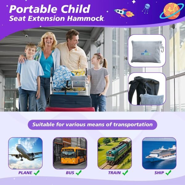 Airplane Seat Extender for Kids - Portable Toddler Travel Airplane Bed with Side Pockets,Toddler Airplane Travel Essentials, Airplane Must Have for Kids,Baby Portable Plane Bed Foot Rest for Flight - Image 6