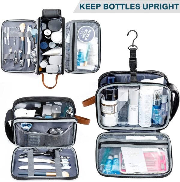 BAGSPRITE Toiletry Bag for Men, Women Travel Bag for Toiletries, Toiletry Bag Shaving Dopp Kit Organizer, Large Water-resistant Travel Bathroom Bag for Traveling, Black/Brown - Image 7