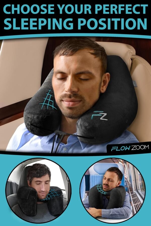 AIR Inflatable Travel Pillow - Hooded Neck Pillow Airplane - Travel Neck Pillow - Car & Plane Pillow - Airplane Pillow for Long Flight - Inflatable Neck Pillow for Traveling on Plane - Black - Image 3