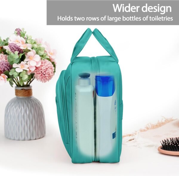 Travel Toiletry Bag for Women and Men, with Jewelry Organizer Compartment and Waterproof pocket, Hanging Makeup Accessories, Cosmetic Essentials, Toiletries Dopp Kit Set with Trolley Belt, Lake Blue - Image 6