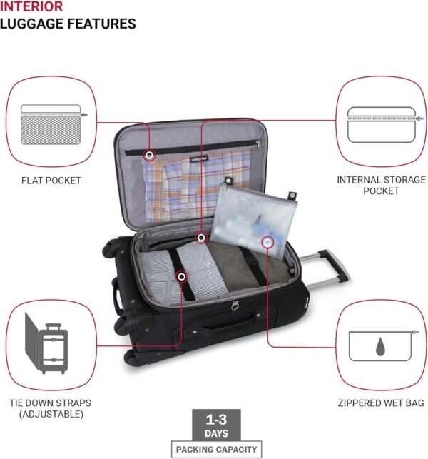 SwissGear Sion Softside Expandable Luggage, Black, Carry-On 21-Inch - Image 4