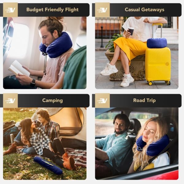 Stuffable Neck Pillow for Travel, Travel Neck Pillow for Extra Luggage Storage Ideal 1-3 Days Travel Essentials, Adjustable U-Shapes Airplane Pillow Size, Soft Velvet Cover, No Filler, Blue - Image 6