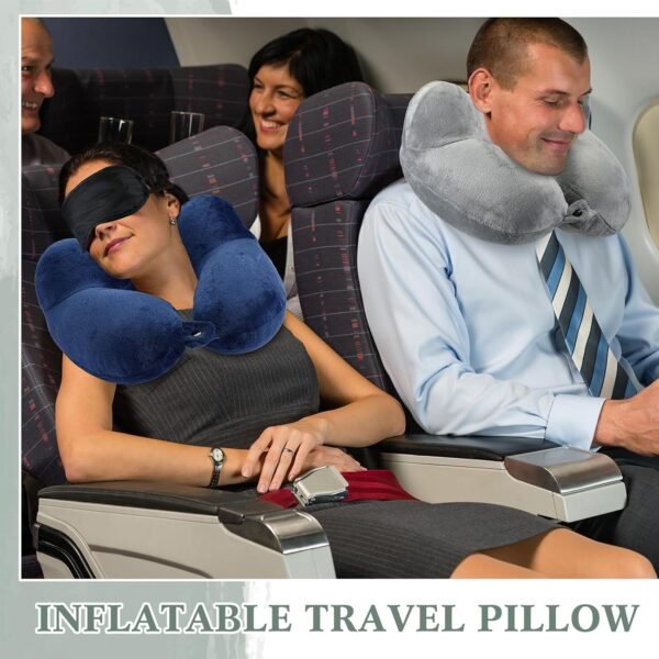 Sintuff 4 Sets Inflatable Travel Pillows for Airplanes with Compact Bag and Blindfold Velvet Inflatable Neck Pillow for Traveling Head Support U Shaped Flight Pillow, 12 x 12 x 5.5 Inch (Multi Color) - Image 4