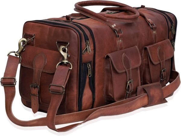 Handmade Vintage Travel Luggage 30 Inch Duffel Gym Sports Bag Weekender Travel Overnight Carry One Duffel Bag For Men (30 inch large) - Image 2