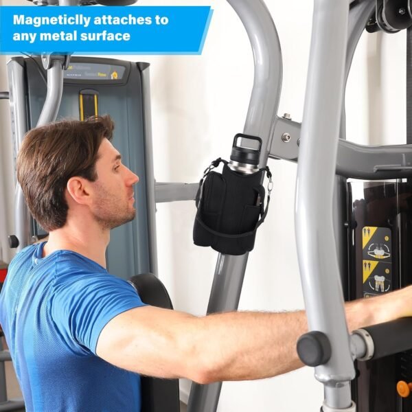 icolor Gym Magnetic Bag Water Bottle Holder Gym Bottle Carrier Bag with Phone Pockets & Handle Shoulder Strap Gym Accessories Organizer for Men Women,5 Built-in Magnets Gym Bag Pouch Sleeve - Image 5