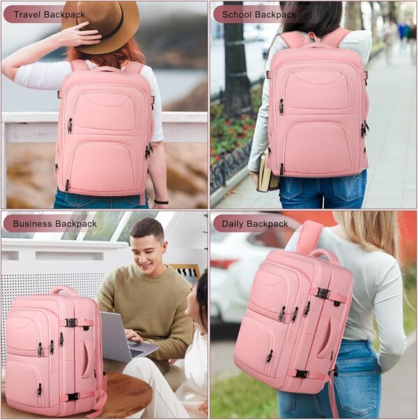 Travel Backpack for Women, 50L Carry On Backpack, Extra Large Expandable Travel Bag, 17 Inch TSA Flight Approved Luggage Travel Backpack Personal Item Size with USB, Teacher Traveling Backpack, Pink - Image 7
