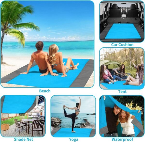 ISOPHO Beach Blanket,Picnic Blankets Waterproof Sandproof for 4-7 Adults, Oversized Lightweight Beach Mat, Portable Picnic Mat, Sand Proof Mat for Travel,Camping, Hiking, Packable w/Bag - Image 9